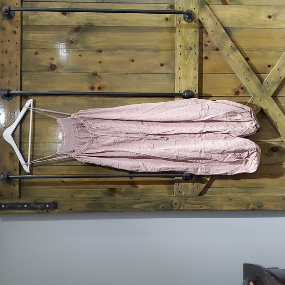 ROSE PINK ROMPER JUMPSUIT Harem SMALL SQUARE NECK  SPAGHETTI STRAP Pastel - Picture 7 of 12